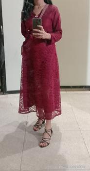 PREMIUM - ICHA Long Dress Brokat Lace Lengan Panjang Kerah V-neck ...