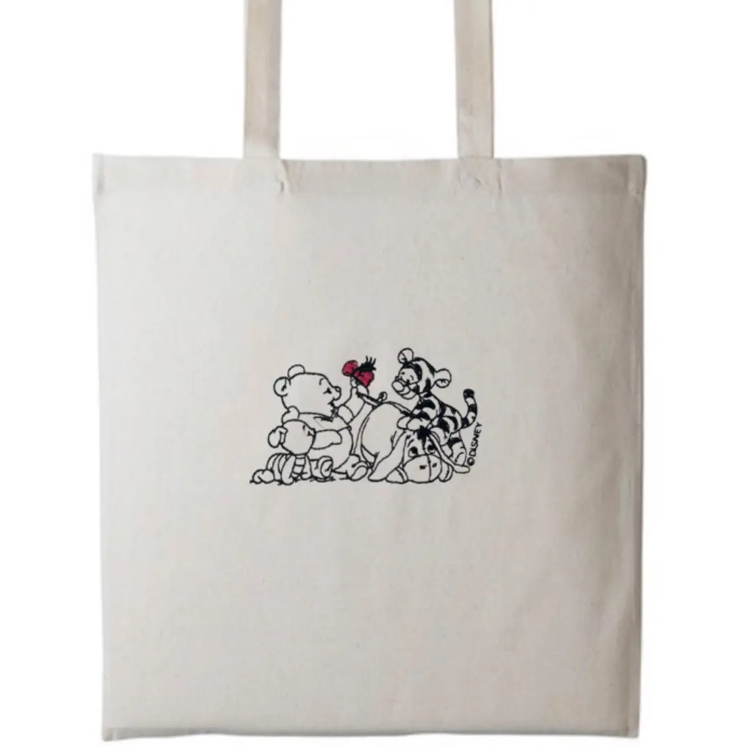 Winnie The Pooh and Friend Silhouette Long Handle Cotton Tote Bag