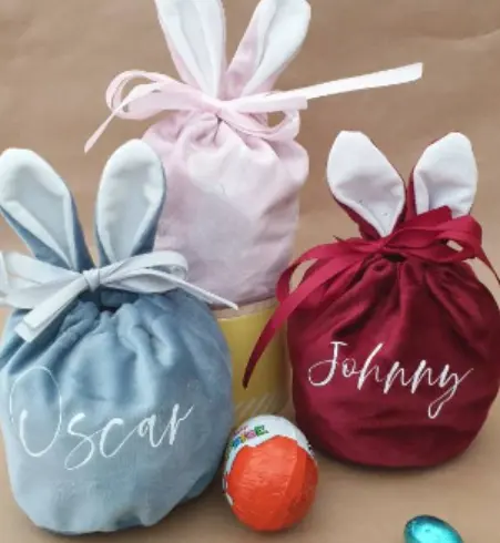 Personalised Easter Bunny Velvet Treat Bags - 8 COLOURS AVAILABLE - Children's Gifts