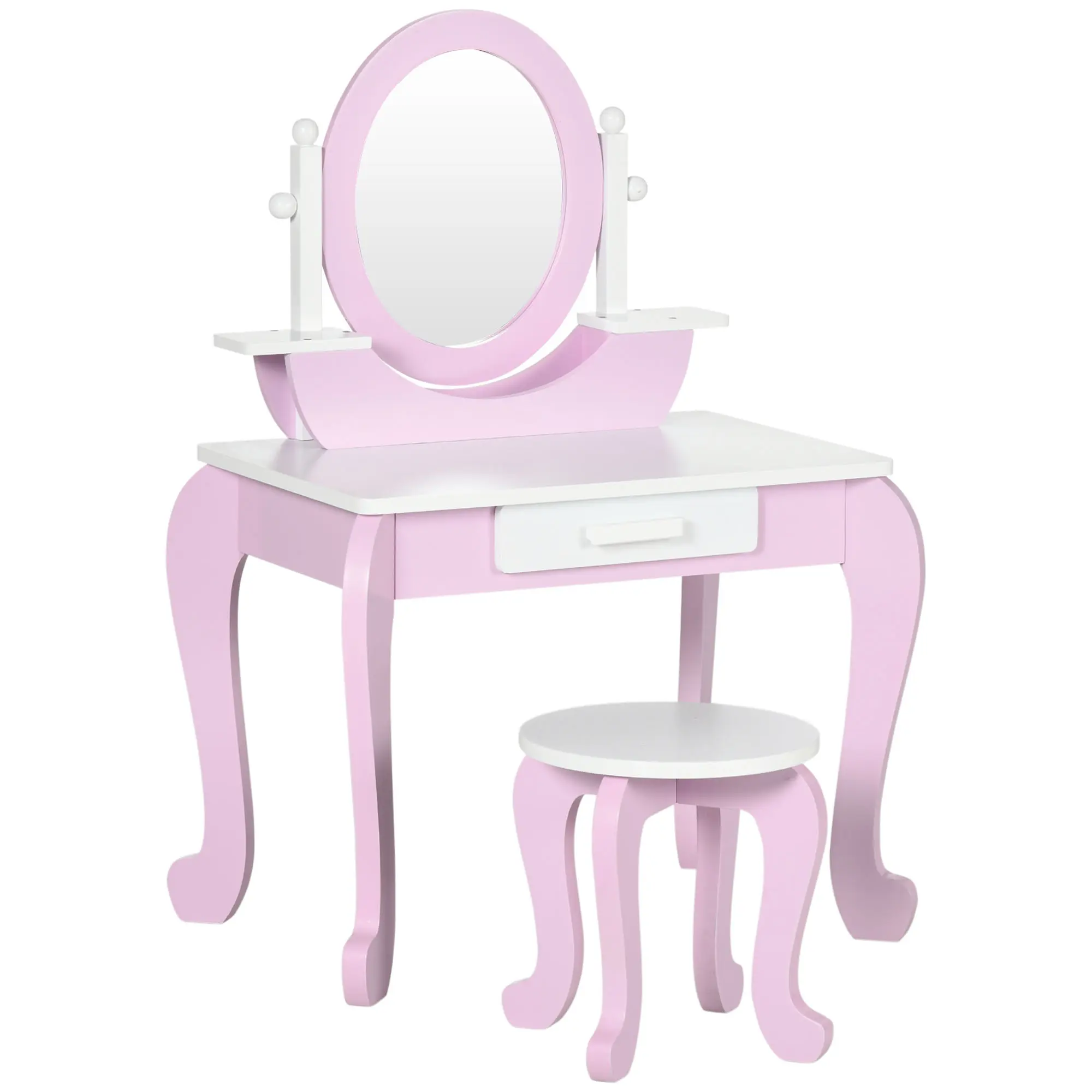 ZONEKIZ Kids Dressing Table, Kids Vanity Set, Girl Makeup Desk w/ Mirror, Stool, Drawer, for Ages 3-6 Years - Pink