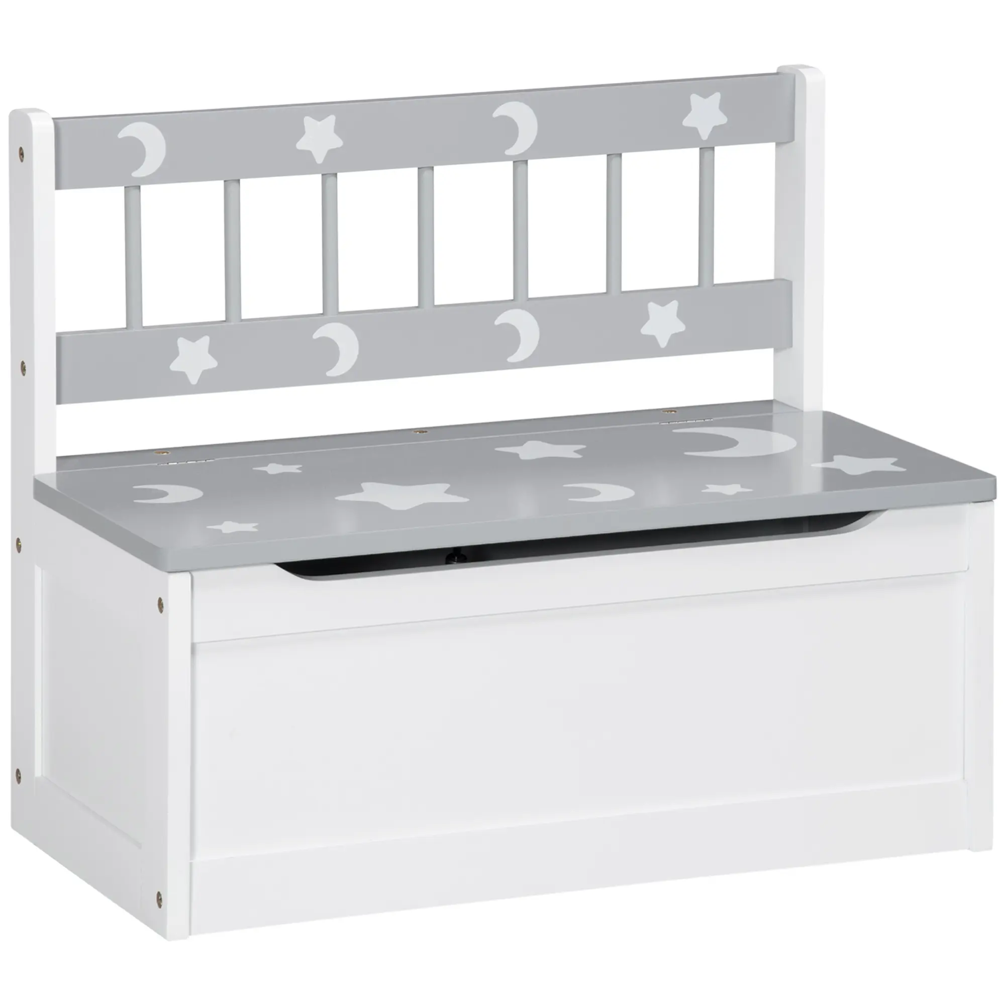 ZONEKIZ 2 In 1 Wooden Toy Box, Kids Storage Bench, Toy Chest with Safey Rod - Grey