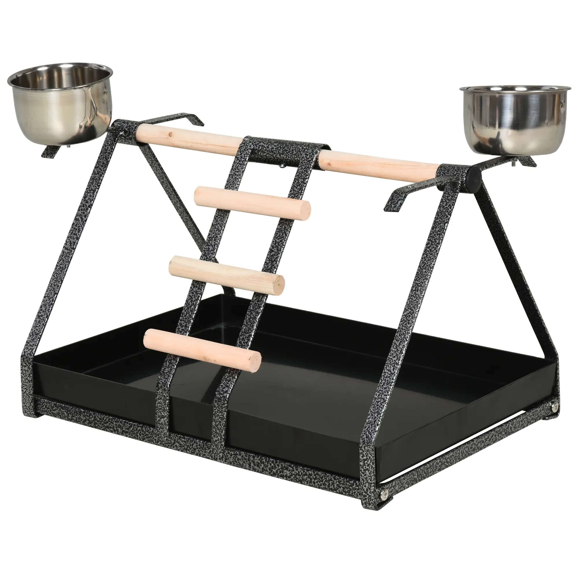 PawHut Portable Parrot Macaw Bird Play Stand Training Playground w/ Wood Perch Ladder Feeder  Removable Tray