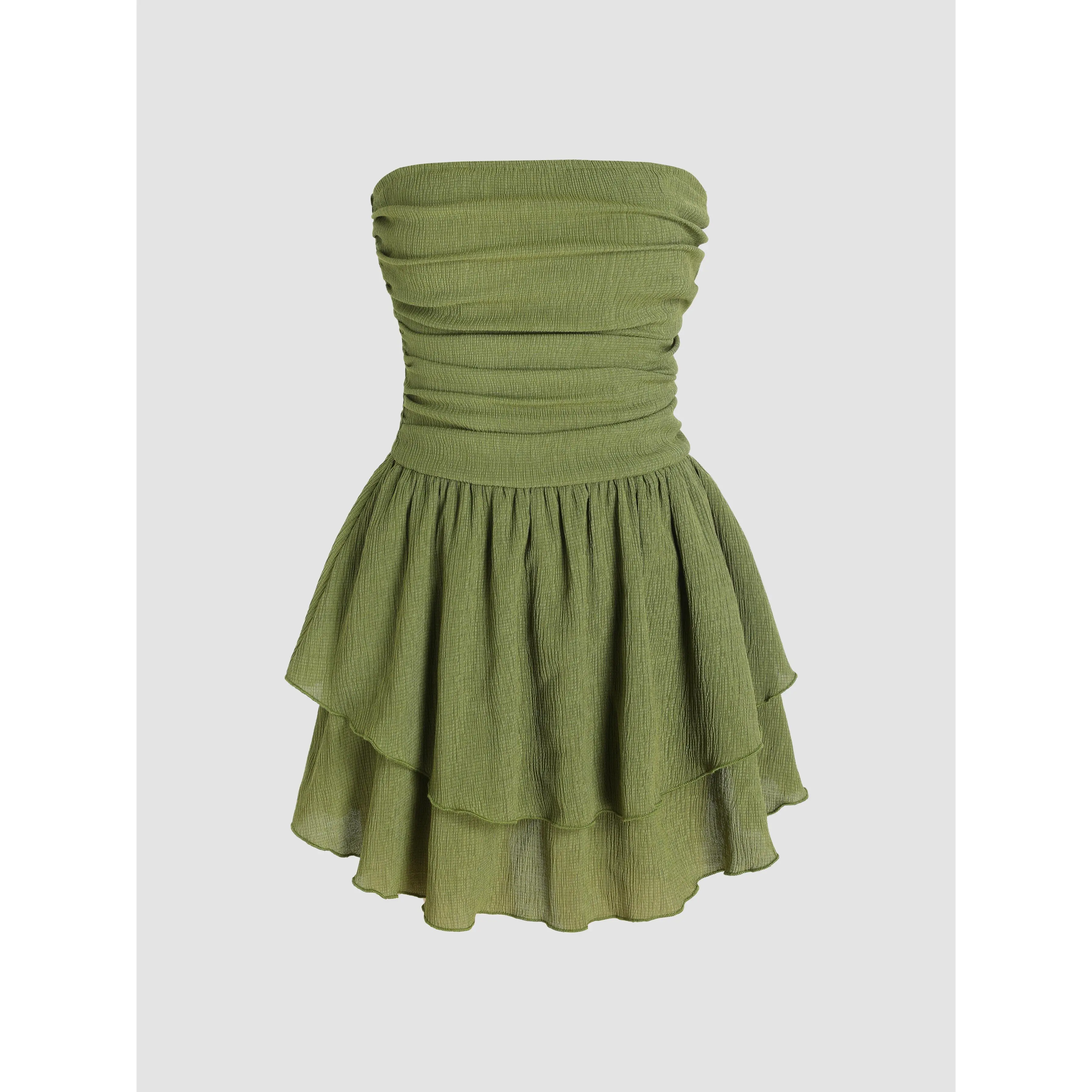 [6 colours, UK size 4-16] Tube Ruched Ruffle Mini Dress