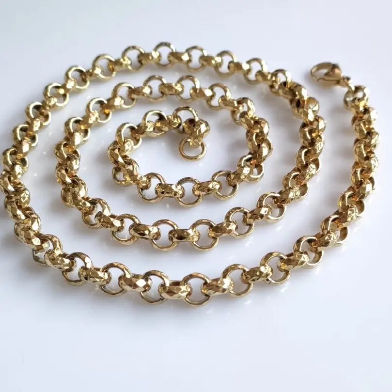 24 inch or 28 inch 8mm Diamond cut patterned belcher necklace gold or silver