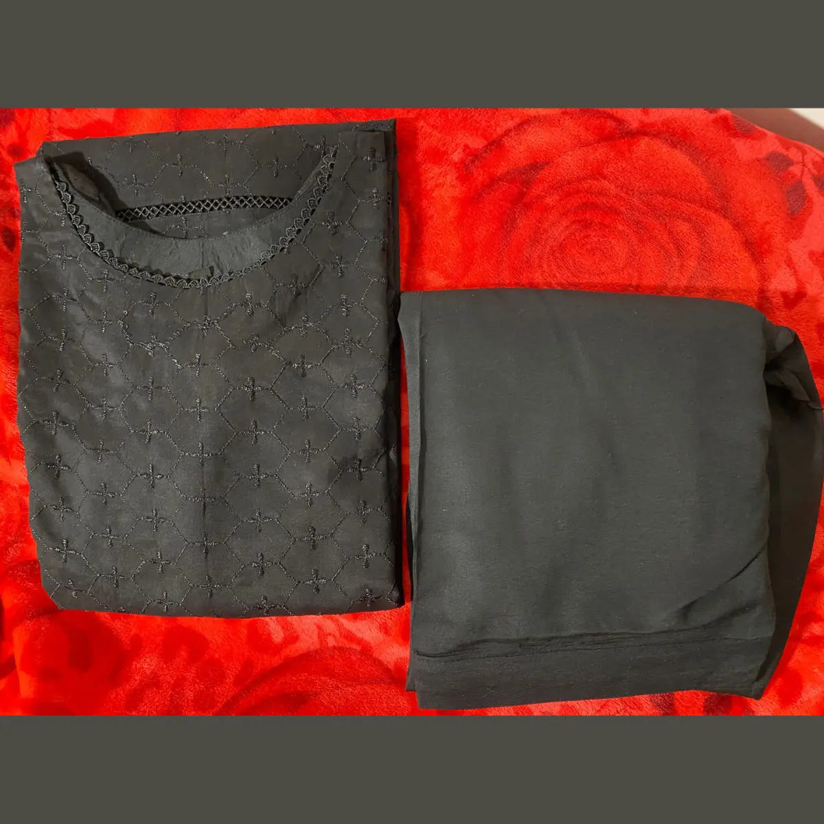 CB - 2 Piece Fully Stitched Linen Chikankari Embroidered Shirt with Shalwar in Black Color