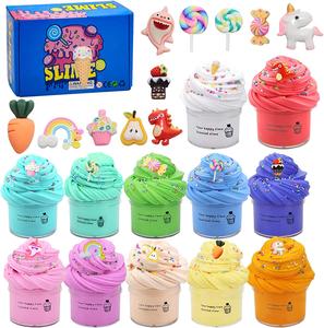 Fluffy Butter Slime Kits for Kids Xmas gift for kids - DIY Light Soft Slime Toy with Animal Rainbow Candy and Fruit Charms, Best Birthdays & Festivals Toy Gifts for Girls Boys(12 Pack) Boys Girls Chirstmas Gift Set