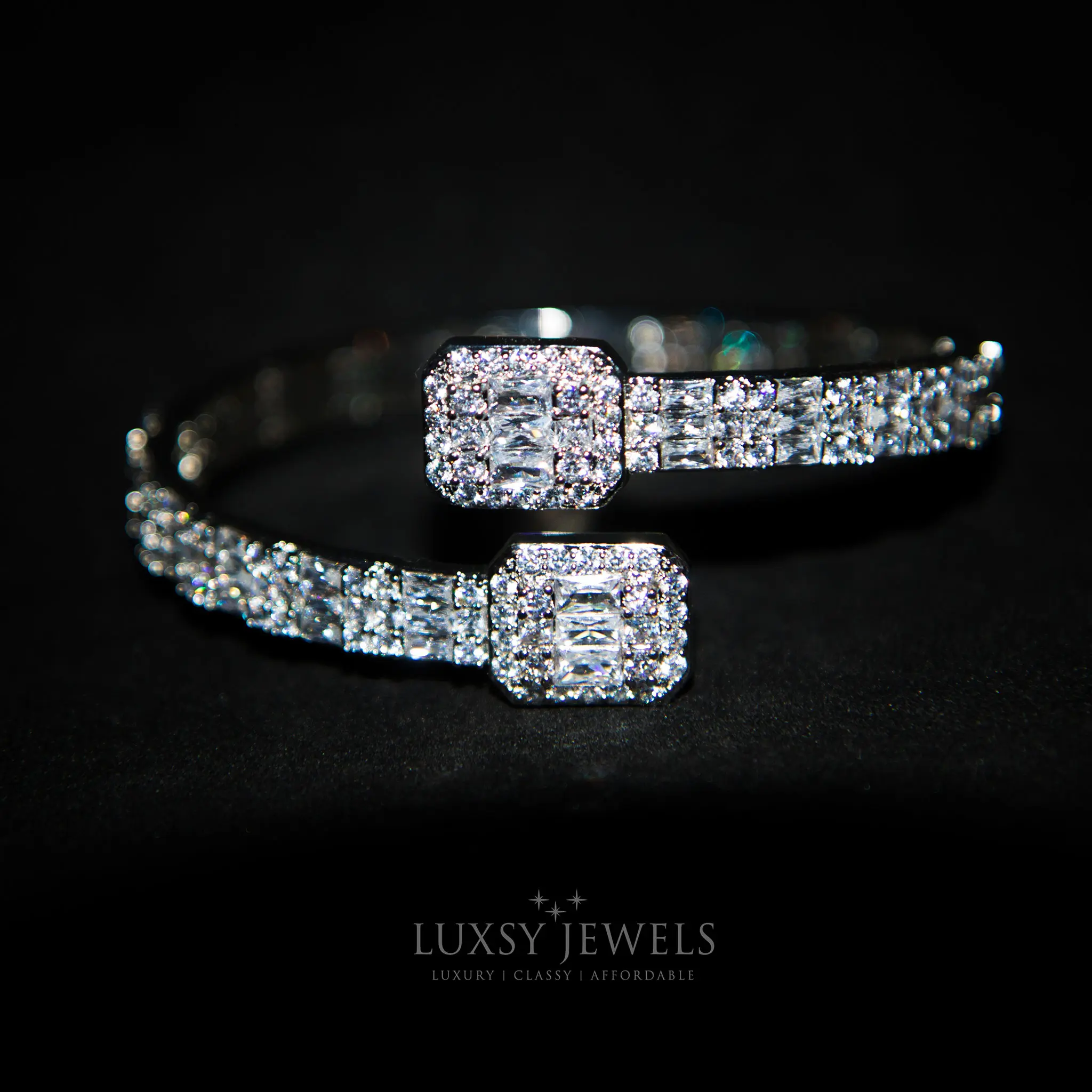 Luxsy Iced Out Baguette Bangle - 18K White Gold Plating - Christmas, Christmas Gifting, Gifts For Her, Gifts for Women, Gifts for Men, Trending Jewelery, Fashion Jewellery, Luxury Stylish Birthday Gift