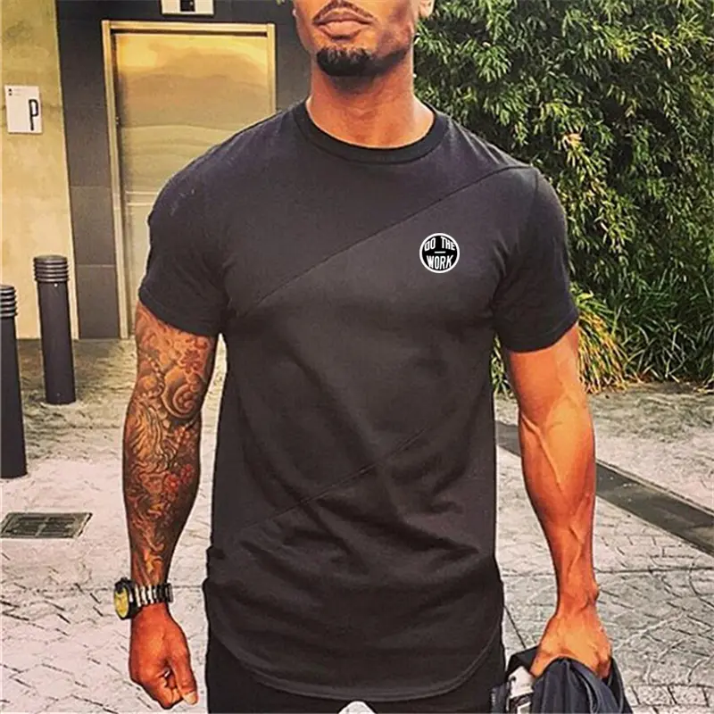 Gym Fitness Casual Climbing Short Sleeves T-shirt Men Fashion Trend Stitching Contrast Color Top Summer Comfortable Cotton Shirt