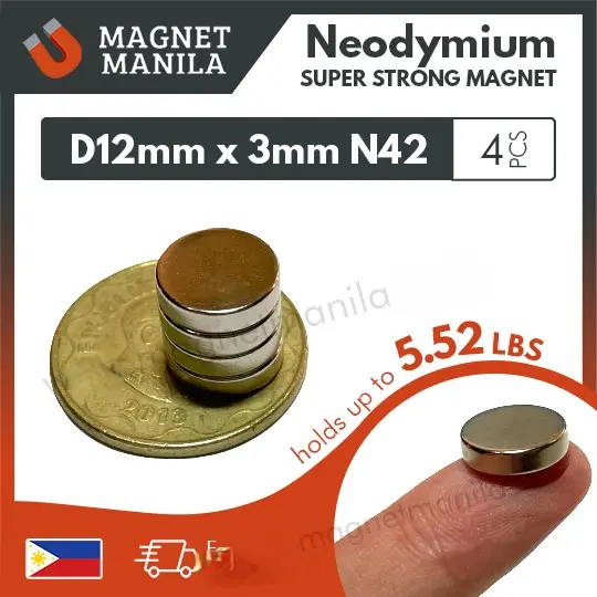 4 pcs. D12mm x 3mm Neodymium Magnet, N42 Super Strong Rare Earth NdFeB Permanent Disc Round Magnet, Magnet for Souvenirs, Whiteboard Magnet, Module Display Holder, Magnet for Science Proje