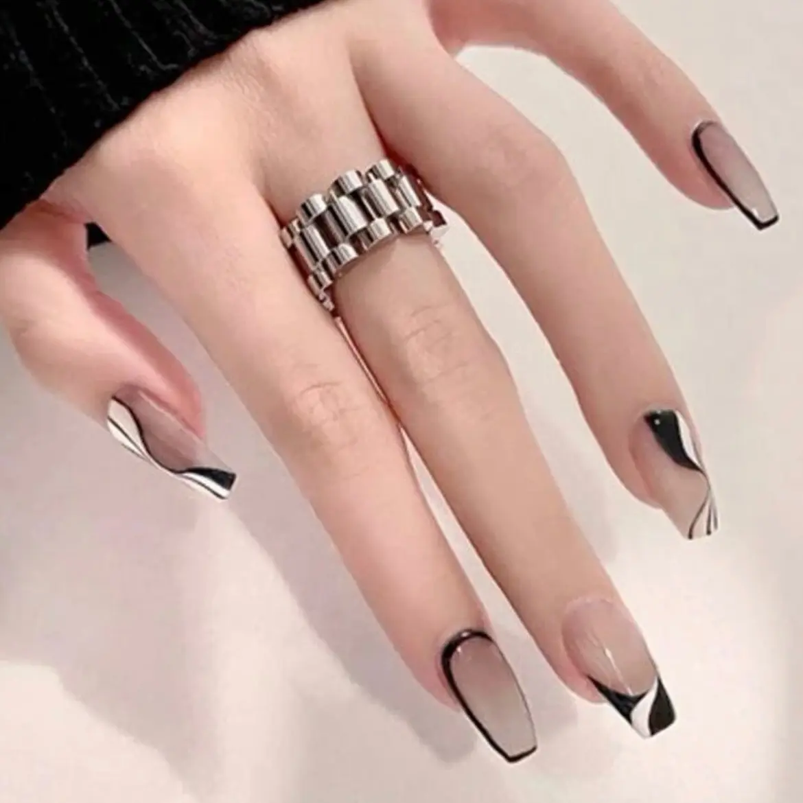 24pcs Long Coffin 3D Rhinestone Decor Fake Nail & 1pc Nail File & 1sheet Tape Nail Art Nail Care Nail Polish Polish Daily Gel Gift Halloween Nail Glue Salon