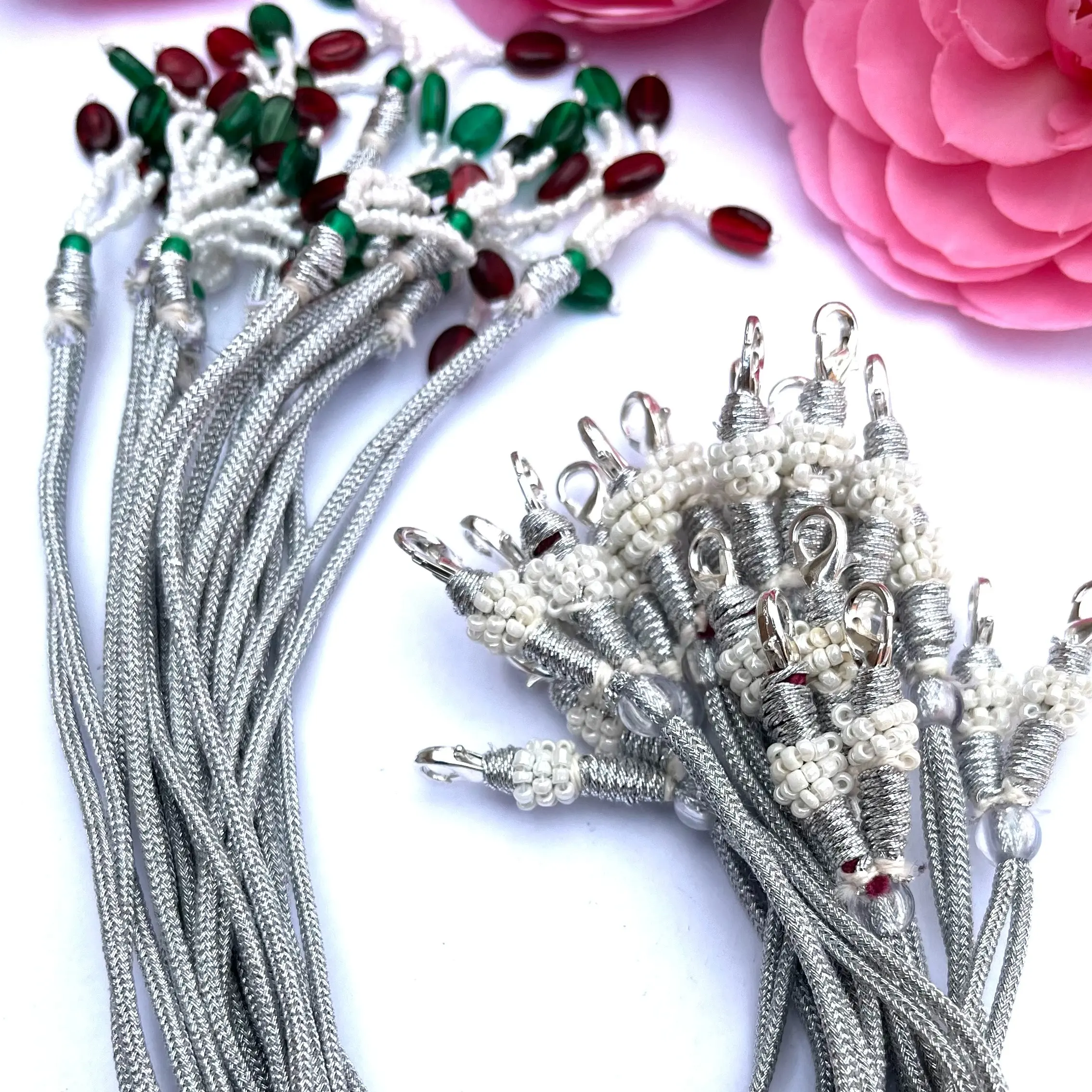 Handmade Silver Adjustable Necklace for Thread Cord with Lobster Clasps Zari Dori / Resham Dori for jewellery / Jewelry Necklace makings
