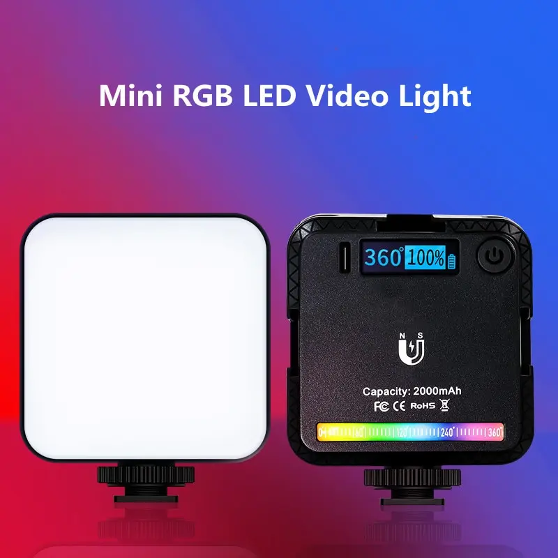 W64 Mini RGB Video Light  USB Charging Portable Magnetic Adsorption Style Pocket Light for Sony Canon Nikon Camera Atmosphere Lamp for YouTube Tik Tok Fill Lights