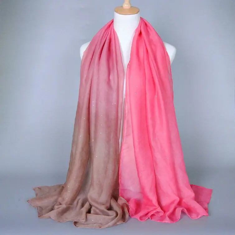 Two-Tone Ombre Cotton Scarf with Glitter Accent - Peach & Brown