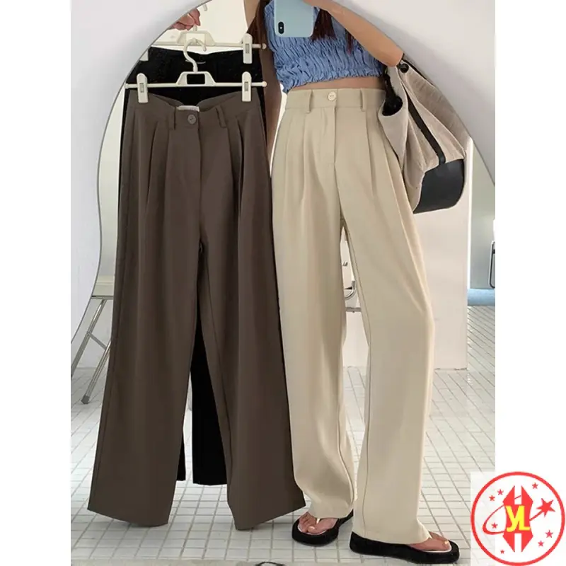 【yun lun💖Women's wear】Solid Color High Waist Suit Pants Women's 2022 Spring and Autumn Sport Pants Casual Drooping Wide Leg Pants Women's Cropped Mop Pants Women's Trouser Womenswear Bottom Lingerie Comfort Basic Minimalist